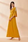 Buy_Aakaar_Yellow Moss Crepe Pearl And Cutdana One Shoulder Gown _Online_at_Aza_Fashions