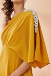 Shop_Aakaar_Yellow Moss Crepe Pearl And Cutdana One Shoulder Gown _Online_at_Aza_Fashions