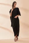 Buy_Aakaar_Black Moss Crepe Embroidery Pearl And Cutdana One Shoulder Dress _at_Aza_Fashions