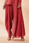 Aakaar_Red Silk Tissue One Shoulder Top And Draped Pant Set _at_Aza_Fashions