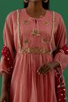 5elements_Pink Silk Bodice Embroidery Pearls Round Neck Anarkali Set _Online_at_Aza_Fashions
