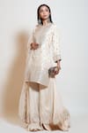 Smriti By Anju Agarwal_Ivory Chinnon, Dupatta Organza, Kurta Silk, Lining Taffeta, Embellished Set _Online_at_Aza_Fashions
