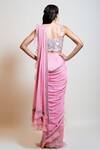 Shop_Smriti By Anju Agarwal_Pink Saree Chinnon Embroidery Sequin Square Neck Pre-draped With Blouse _at_Aza_Fashions