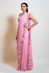 Smriti By Anju Agarwal_Pink Saree Chinnon Embroidery Sequin Square Neck Pre-draped With Blouse _Online_at_Aza_Fashions