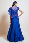 Shop_Smriti by Anju Agarwal_Blue Blouse Crepe Embroidery Mirror Boat Neck Cape And Lehenga Set _at_Aza_Fashions