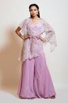 Buy_Smriti By Anju Agarwal_Purple Jacket Organza, Lining Taffeta, Pant Embellished And Palazzo Set _at_Aza_Fashions