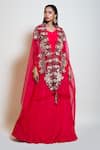 Buy_Smriti by Anju Agarwal_Fuchsia Blouse And Lehenga Crepe Embellished Floral Cape Open Set _at_Aza_Fashions