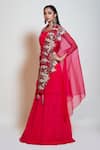 Smriti by Anju Agarwal_Fuchsia Blouse And Lehenga Crepe Embellished Floral Cape Open Set _Online_at_Aza_Fashions