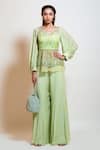 Buy_Smriti by Anju Agarwal_Green Peplum Organza Embroidery Bead Notched Top And Palazzo Set _at_Aza_Fashions