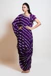 Smriti By Anju Agarwal_Purple Net, Chinon, Lining Taffeta Mirror Work Leheriya Draped Kaftan _Online_at_Aza_Fashions