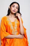 Buy_Smriti by Anju Agarwal_Orange Kaftan Silk Embroidered Gota Work V Neck And Palazzo Set _Online_at_Aza_Fashions