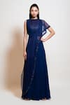 Buy_Smriti By Anju Agarwal_Blue Georgette, Lining Taffeta Sequin And Bead Work, Wired Draped Flared Jumpsuit _at_Aza_Fashions