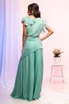 Shop_Smriti By Anju Agarwal_Blue Cape Organza, Chinon Mirror, Thread And Sequin Work Embroidered Palazzo Set _at_Aza_Fashions