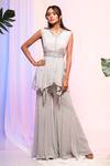 Buy_Smriti By Anju Agarwal_Grey Sharara Georgette, Top Chinon Sequin Work Peplum Tunic And Hipster Pant Set _at_Aza_Fashions
