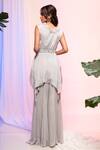 Shop_Smriti By Anju Agarwal_Grey Sharara Georgette, Top Chinon Sequin Work Peplum Tunic And Hipster Pant Set _at_Aza_Fashions