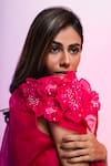 Buy_Smriti by Anju Agarwal_Pink Jacket Organza Applique Work 3d Flowers Cape Open Set _Online_at_Aza_Fashions