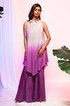 Buy_Smriti by Anju Agarwal_Purple Top Chinon And Pant Crepe Embroidery Sequin & Ombre & Flared Set _at_Aza_Fashions