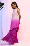 Smriti by Anju Agarwal_Purple Top Chinon And Pant Crepe Embroidery Sequin & Ombre & Flared Set _Online_at_Aza_Fashions