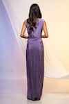 Shop_Smriti By Anju Agarwal_Purple Crepe Beads And Cutdana, Sequin V Neck Sleeveless Draped Gown _at_Aza_Fashions