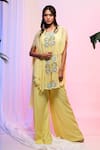 Buy_Smriti by Anju Agarwal_Yellow Chinon Embroidered Cape And Palazzo Set_at_Aza_Fashions