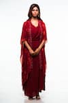 Buy_Smriti by Anju Agarwal_Maroon Cape- Georgette And Gown- Crepe Embroidery Thread & Blotch Dyed With _at_Aza_Fashions