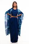 Buy_Smriti By Anju Agarwal_Blue Blouse And Skirt- Crepe, Cape- Georgette Cutdana & Blotch Dyed & Draped Set _at_Aza_Fashions