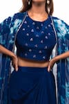 Buy_Smriti By Anju Agarwal_Blue Blouse And Skirt- Crepe, Cape- Georgette Cutdana & Blotch Dyed & Draped Set _Online_at_Aza_Fashions