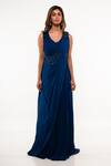 Buy_Smriti by Anju Agarwal_Blue Georgette Embroidery Cutdana Leaf Neck Draped Jumpsuit _at_Aza_Fashions