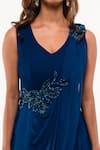 Buy_Smriti by Anju Agarwal_Blue Georgette Embroidery Cutdana Leaf Neck Draped Jumpsuit _Online_at_Aza_Fashions