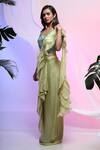 Smriti By Anju Agarwal_Green Blouse-organza, Dupatta- Organza, Skirt- Draped With Embroidered Blouse _Online_at_Aza_Fashions