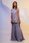 Smriti By Anju Agarwal_Purple Cape- Organza, Pants- Chinnon Cord Round Embroidered And Set _Online_at_Aza_Fashions