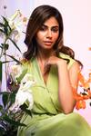 Buy_Smriti By Anju Agarwal_Green Crepe Plain V Neck Overlap Top And Pant Set _Online_at_Aza_Fashions