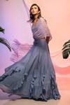 Smriti By Anju Agarwal_Blue Blouse- Crepe, Lehenga- Chinnon, Pallu- Organza Pipe, Sequin Ruffle And Set _Online_at_Aza_Fashions