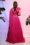 Shop_Smriti by Anju Agarwal_Fuchsia Blouse- Chinon And Organza Embroidery Floral V Neck Lehenga With _at_Aza_Fashions