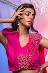 Buy_Smriti by Anju Agarwal_Fuchsia Blouse- Chinon And Organza Embroidery Floral V Neck Lehenga With _Online_at_Aza_Fashions