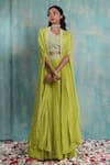 Buy_Smriti By Anju Agarwal_Green Blouse Organza, Skirt And Cape Chinnon Cut Beads Omala Embroidered Set _at_Aza_Fashions
