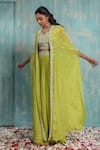 Smriti By Anju Agarwal_Green Blouse Organza, Skirt And Cape Chinnon Cut Beads Omala Embroidered Set _Online_at_Aza_Fashions