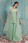 Buy_Smriti by Anju Agarwal_Green Kurta- Crepe Embroidery Floral Kurta Scalloped Yara Sharara Set _at_Aza_Fashions