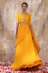 Buy_Smriti By Anju Agarwal_Yellow Blouse And Lehenga- Silk, Dupatta- Organza Aadrika Leheriya Pattern Set _at_Aza_Fashions
