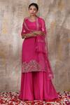 Buy_Smriti By Anju Agarwal_Pink Dupatta- Organza, Kurta- Chinnon, Sharara- Crepe Gaatha Embroidered Set _at_Aza_Fashions