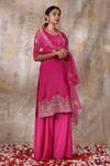 Smriti By Anju Agarwal_Pink Dupatta- Organza, Kurta- Chinnon, Sharara- Crepe Gaatha Embroidered Set _Online_at_Aza_Fashions