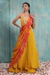 Buy_Smriti by Anju Agarwal_Yellow Blouse- Crepe Embroidery Ragavi Sharara Set With Tie Dye Dupatta _at_Aza_Fashions