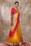 Smriti By Anju Agarwal_Yellow Blouse- Silk, Lehenga And Dupatta- Chinnon Kaakali Set With Printed _Online_at_Aza_Fashions