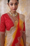 Buy_Smriti By Anju Agarwal_Yellow Blouse- Silk, Lehenga And Dupatta- Chinnon Kaakali Set With Printed _Online_at_Aza_Fashions