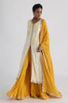 Smriti by Anju Agarwal_White Kurta- Bam Silk And Tafetta Embroidery Sequin Leheriya Pattern Sharara Set_Online_at_Aza_Fashions