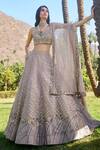 Buy_Sahil Kochhar_Purple Silk Organza V Neck Aafa Bridal Lehenga Set _at_Aza_Fashions