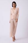 Scarlet Sage_Cream Pleated Top And Pant Set_Online_at_Aza_Fashions