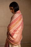 Shop_Priyanka Raajiv_Peach Border Handwoven Silk Embroidered Floral Aahi Upcycled Patchwork Dupatta _at_Aza_Fashions