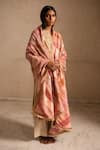 Buy_Priyanka Raajiv_Peach Border Handwoven Silk Embroidered Floral Aahi Upcycled Patchwork Dupatta _at_Aza_Fashions