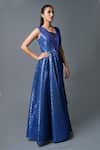 Amit Aggarwal_Blue Georgette Hand Embroidered Gown_Online_at_Aza_Fashions